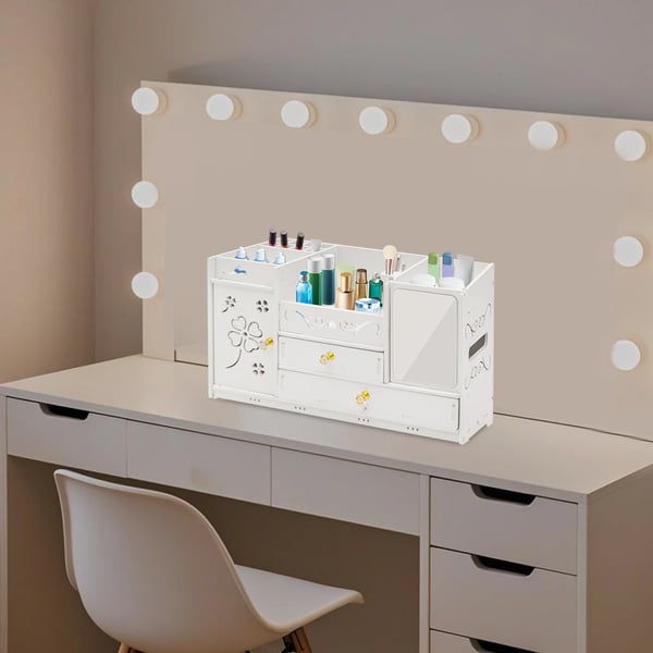 Kosmetisk Organizer, Multi-Compartment Design, Effektiv Opbevaringsløsning,HVID