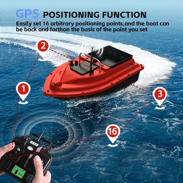 Koukkuvene, GPS-navigointi, Suuri syöttikapasiteetti,D16B-Punainen 12000mAh