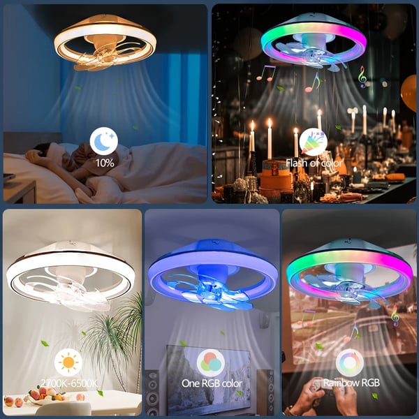 Loftventilator, Smart Kontrol, RGB Belysning,Loftventilator lys