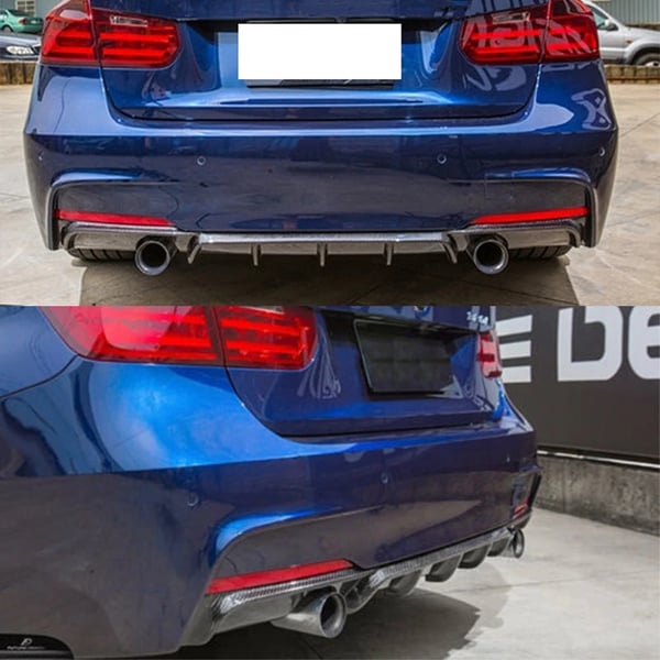 Bageste kofanger diffuser, kulfiberlook, kompatibel med dobbeltudstødning,Kulfiberlook