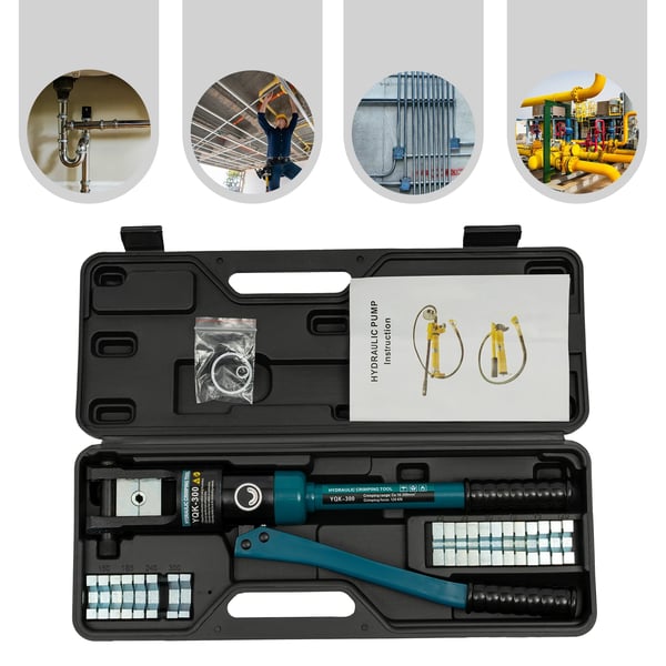 Hydraulisk Crimping Værktøj, 120KN Crimping Kraft, Crimping Område 16-300mm², Produktmål 18,5 x 5,11 tommer, Vægt 5,7 kg, Håndtag Længde 12,79 tommer