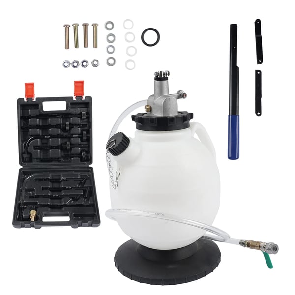 Transmissionoliefyldepumpe, 7,5 L kapacitet, 160 cm slange, 13 adaptere inkluderet, egnet til forskellige gearkasser, olieviskositet SAE 140
