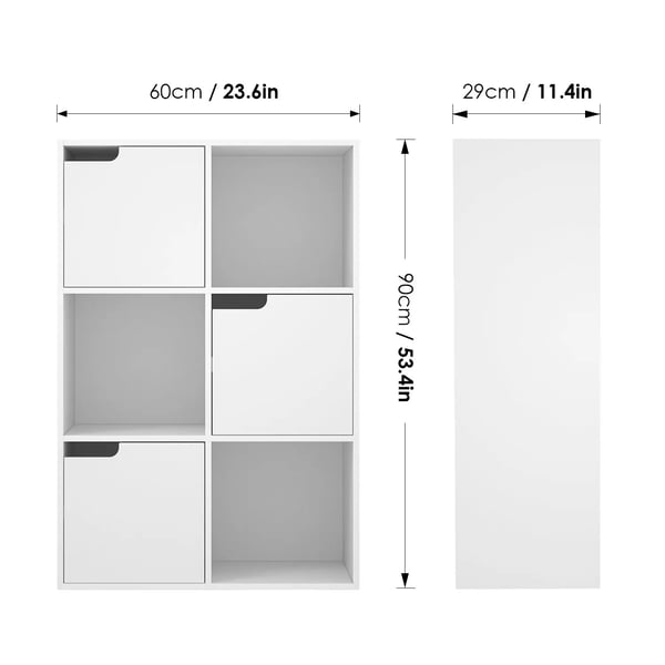 Bogreol, 3-dørs design, træ, 60x29x90 cm, moderne stil, 3 hylder