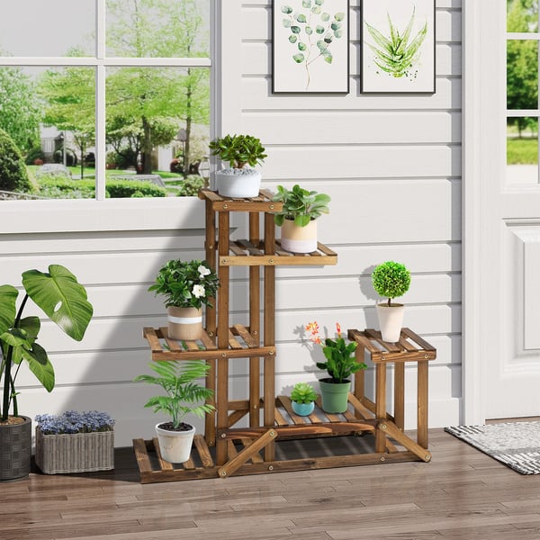 Plantebord, Multi-Niveau Design, Fyrretræ Konstruktion,Naturligt Træ, 95x28x96.5 cm