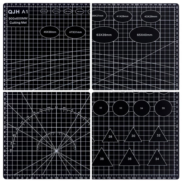 Skæreunderlag, A1 Dobbelt-Sidet, PVC Materiale, 90 x 60 cm,sort