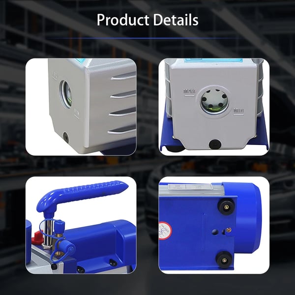 Vakuumpumpe, 3CFM kapacitet, 115V AC strømforsyning, 8.3 x 3.5 x 6.1 tommer dimensioner, aluminiumlegering konstruktion, egnet til køling