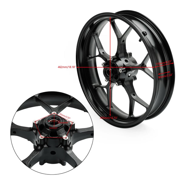 Forhjulsfælg, A356/AC4CH Aluminium, 17 tommer Diameter, Kompatibel med Honda CBR1000RR SP CBR 1000, Præcisionspasform