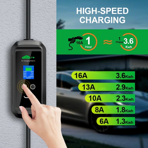 Bärbar EV-laddare, 15 m längd, Smart Tuya App-kontroll,TYPE2, svart