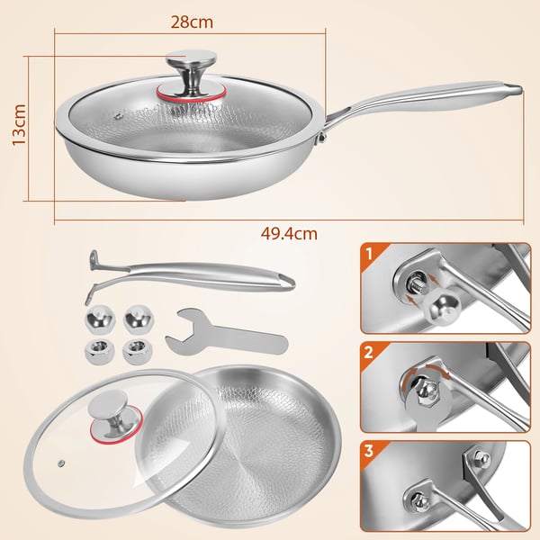 Stegepande, Non-stick Design, Låg Inkluderet,28cm