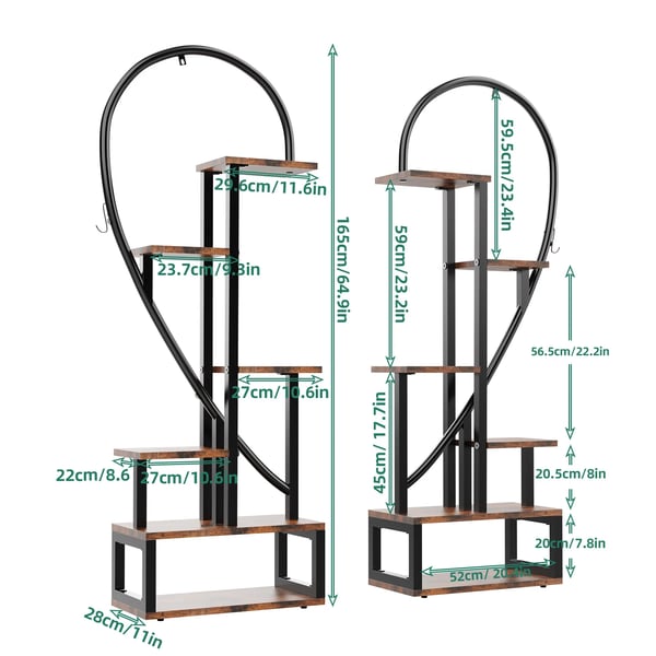 Plantebord, 6 niveauer, Dimensioner 112x28x165 cm, Vægt 18 kg, Materiale MDF & Metal, Farve Sort & Brun