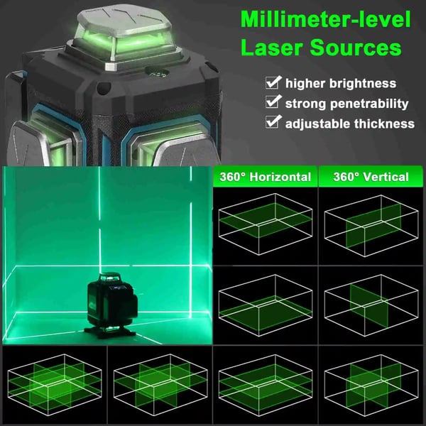 Laser Niveau, Selvnivellerende, Genopladeligt Batteri,sort