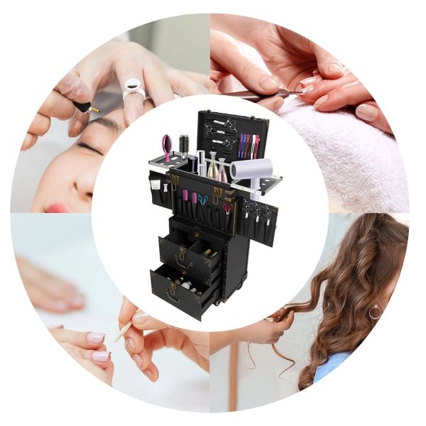 Makeup Train Case, 3-lags opbevaringsdesign, dobbelt låsesystem, letvægts og bærbar