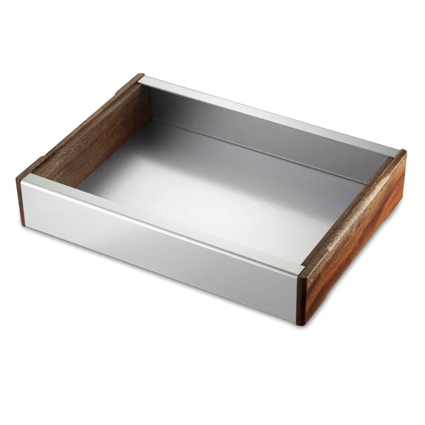 Forstærkerhus, aluminium- og trædesign, 420mm x 305mm x 70mm, nem DIY-samling, kompatibel med forskellige forstærkermodeller