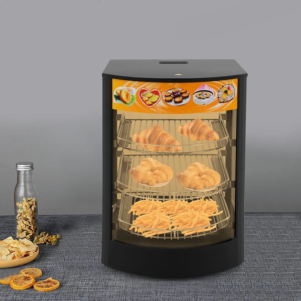 Madopvarmningsskab, 3 niveauer, 0,8 kW effekt, 220V spænding, temperaturinterval 30-85℃, dimensioner 35 x 42 x 52 cm
