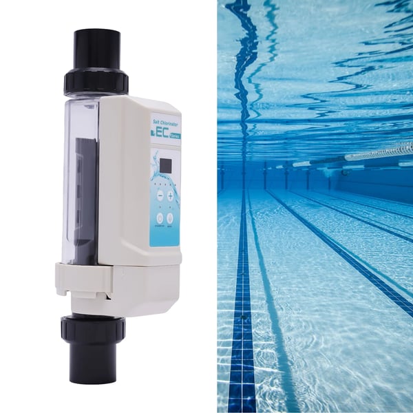 Klorinator, 8g/h klorudgang, egnet til 50m³ svømmebassiner, 220V/110V spænding, dimensioner 38,7*15,2*12,2 cm, saltindhold 2700-4500 PPM