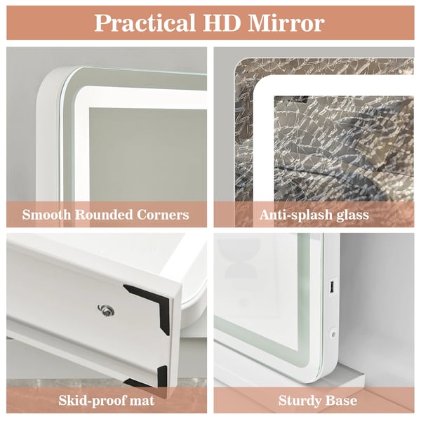 Sminkspegel, Dimmbar LED-belysning, Smart Touch-kontroll,VIT