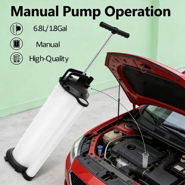 Manuel olie pumpe, 6,8L kapacitet, 4 slanger, 4mm til 10mm slange diametre, 24,5 cm bredde, 24,5 cm dybde