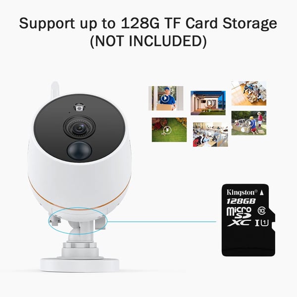 Sikkerheds-IP-kamera, 1080P Full HD, PIR bevægelsesdetektion, nattevision op til 30 meter, tovejslyd, Wi-Fi-forbindelse