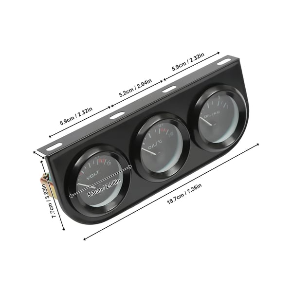 Triple Gauge Kit, Oljetemperatur, Oljetryk,sort