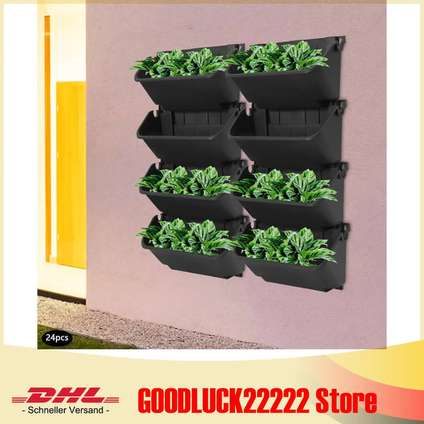 Vægmonteret Plantekasse, 24 Pladser, Pladsbesparende Vertikal Design,sort