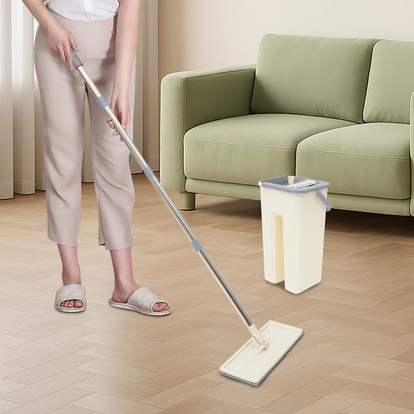 Flad Moppe, Ergonomisk Design, Genanvendelige Moppeklude,Beige