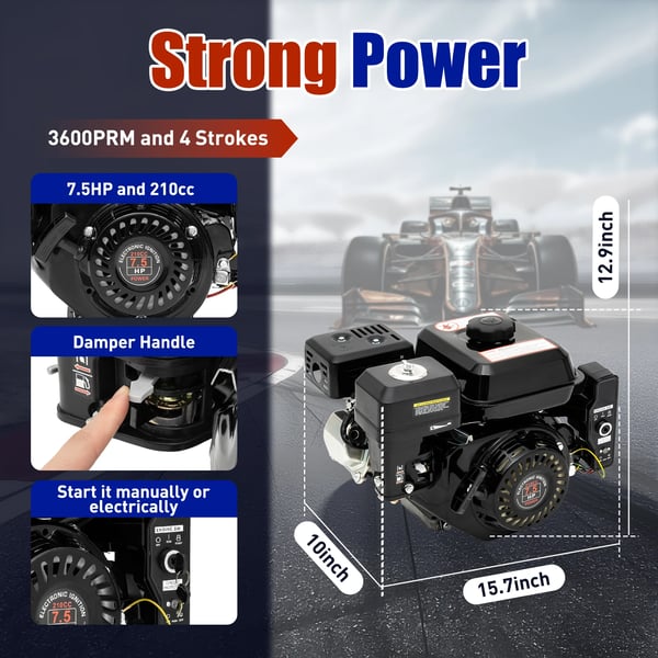 Bensinmotor, 7.5 hk, 4-taktsdesign, svart
