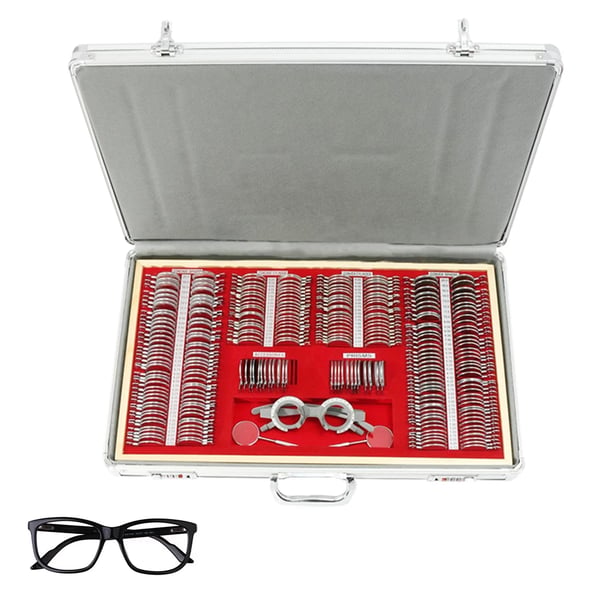 Prøvebrille Sæt, 266 Linser, Robust Glas og Metalrammer, Fløjl Etui, Nem Samling, Professionel Brug