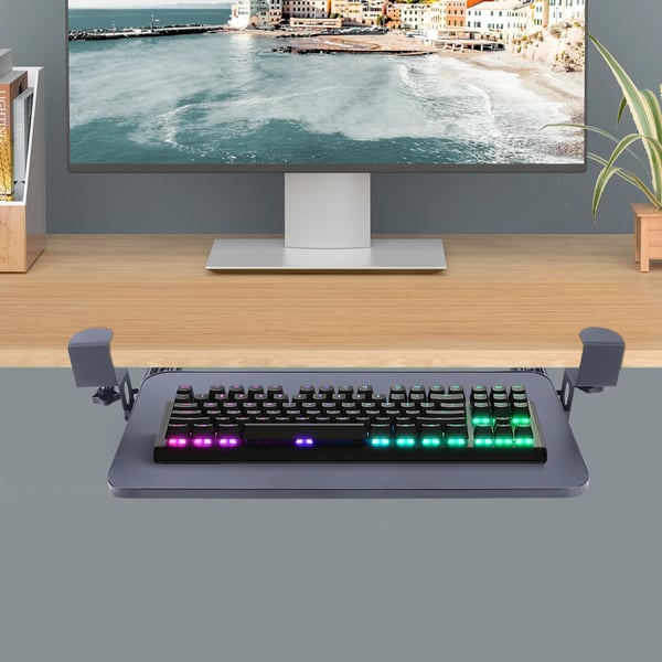 Tastaturbakke, Størrelse 52cm x 25cm, Belastningskapacitet 25kg, Justerbar højde 0,5-8cm, Materiale Teak & Aluminiumlegering, Vægt 1,5kg