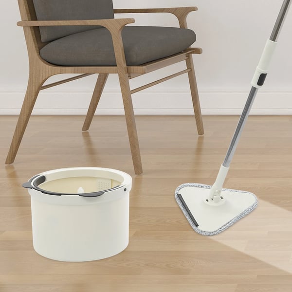 Spin Mop, 360° Rotation, Justerbart håndtag 51,97 tommer, Firkantede og trekantede moppehoveder,HVID