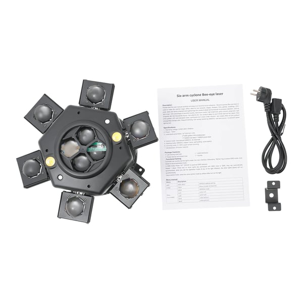 Scene Lys, 6-Arm Design, DMX Kontrol,Sort, EU Stik