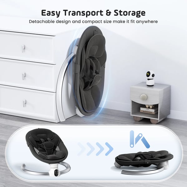Elektrisk Baby Vuggestol, 5 Svingvinkler, Bluetooth Musik,SORT