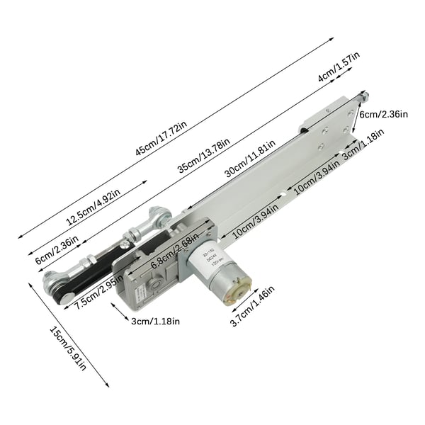 Lineær aktuator, justerbar slaglængde 3-15cm, hastighedsområde 20-120RPM, trykkapacitet 2,2-22,05lbs, kompatibel med DC24V-motorer