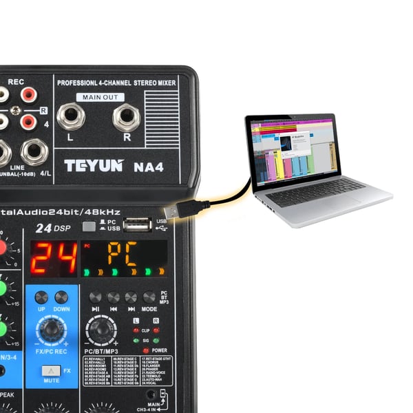 TEYUN Lydmixer, 4 Kanaler, Bluetooth-forbindelse,EU STIK