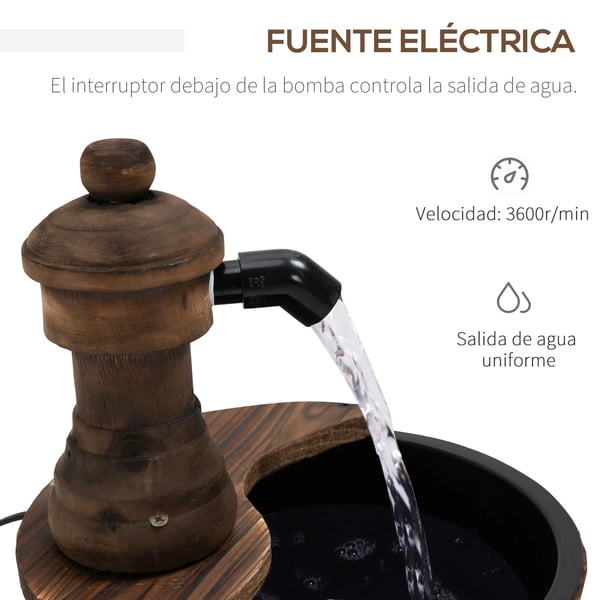 Vandfontæne, Trædesign, Naturlig Elektrisk Pumpe,Brun