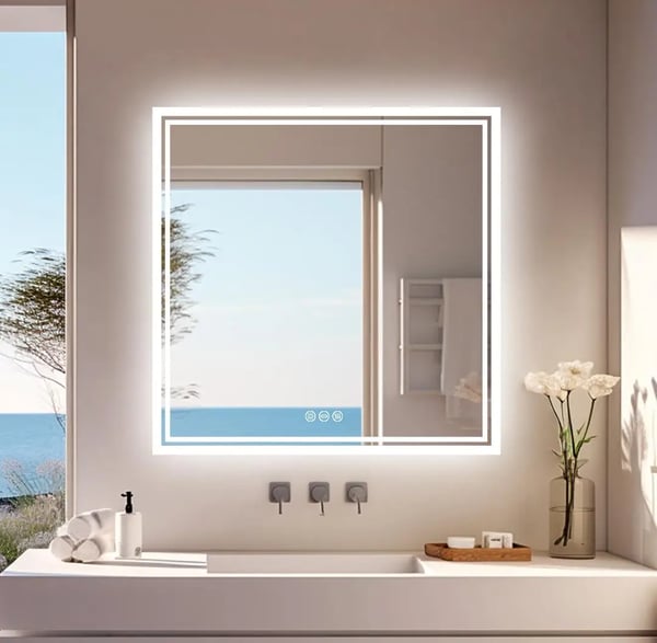 LED Badeværelsesspejl, Firkantet Form, 800 x 800 mm, Effekt 24W, Farvetemperatur 3500K-6500K, Vandtæt IP44