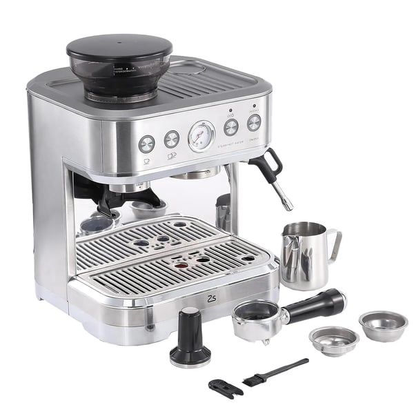 Espresso Maskine, Indbygget Kværn, Mælkeskummer,Sølv