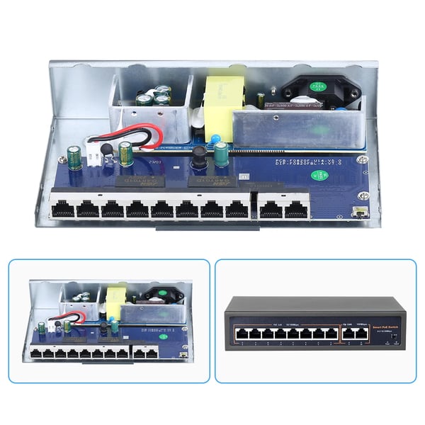 Nätverk POE-switch, 52V strömförsörjning via Ethernet, 8CH POE-switch