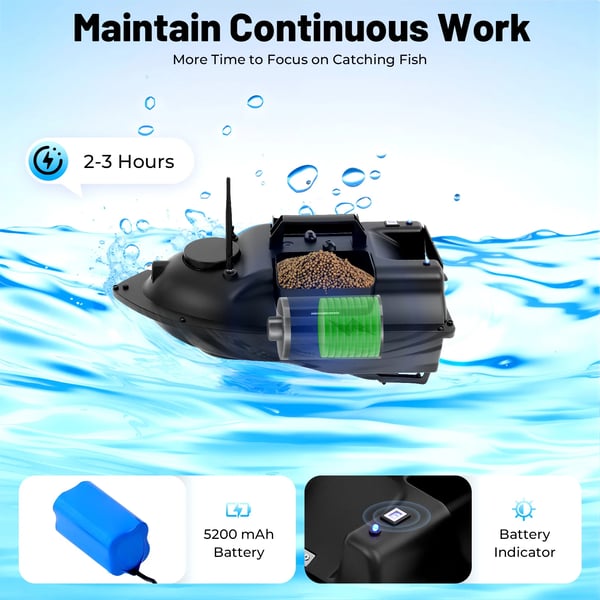 Bait Boat, 500 meter rækkevidde, 2 kg kapacitet,sort