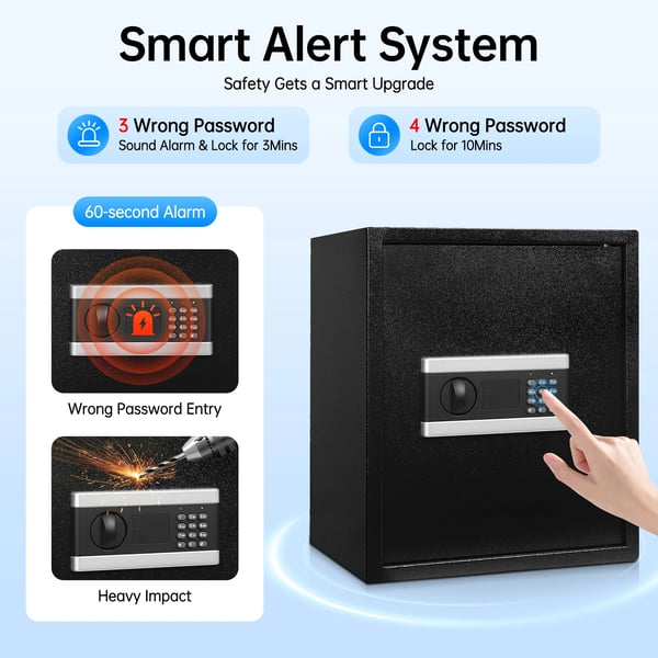 Digital Sikkerhedsboks, Smart Alarm, Brandsikker og Monterbar,sort