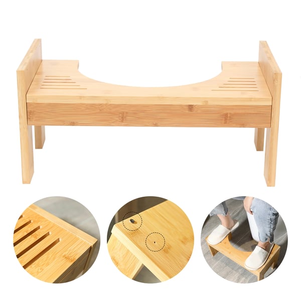 Bambustoiletstol, 48 cm x 29 cm x 3 cm, Maksimal belastning 80 kg, Justerbar højde 6 cm, Firkantet form, 1,7 kg nettovægt