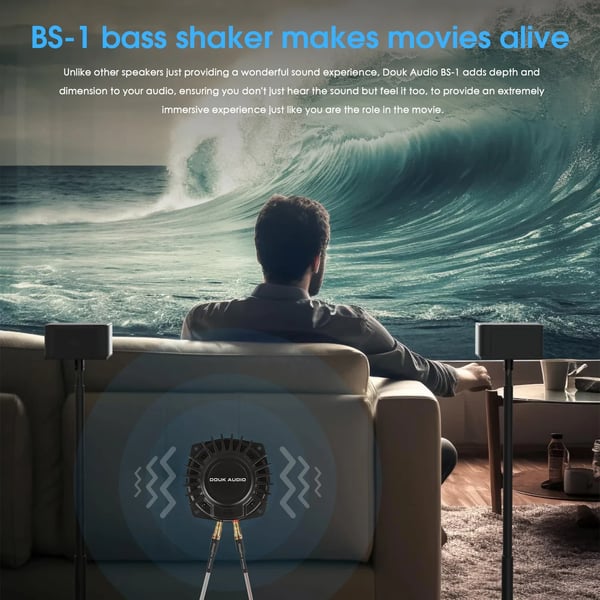 Bass Shaker, 50 Watts effektvurdering, enkeltkanal, 10,5 x 5,5 x 6 tommer dimensioner, højstyrke plastmateriale, CE-certificeret