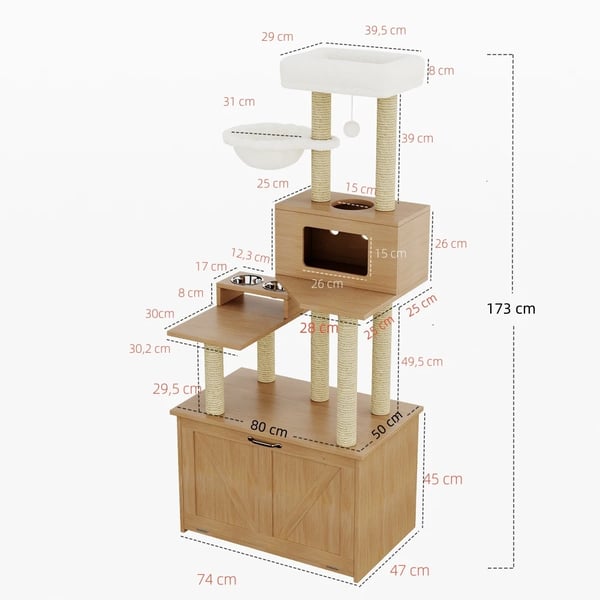 Kattårn, Vægmonteret Design, Multi-Niveau Struktur,Naturlig træfarve