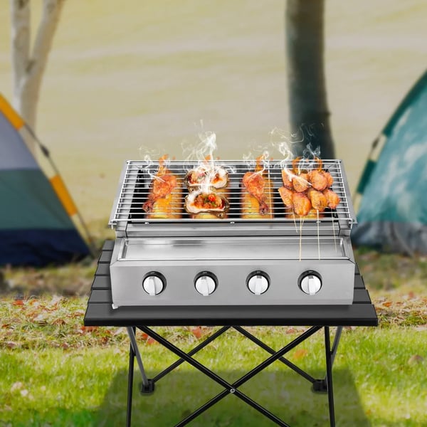 Gasolgrill, 4 Brännare, Rostfritt Stål, Ljusgrå