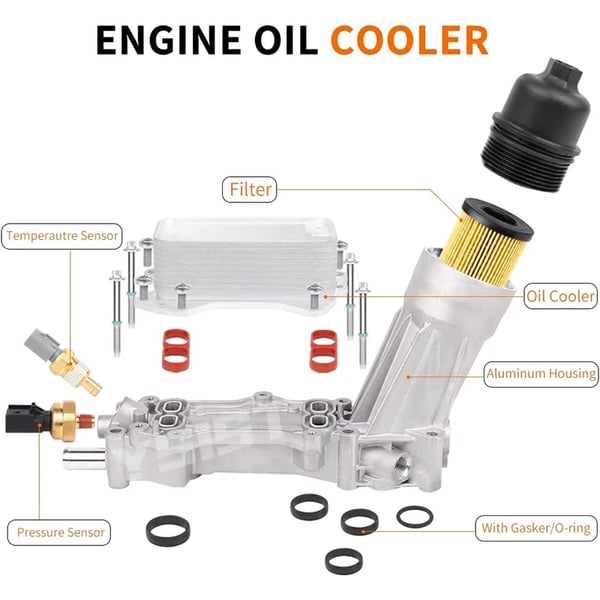 Oljekylare, Aluminium, 15,2 x 9,72 x 4,25 tum, Kompatibel med 3,6L V6-motorer, OE-delnummer 68105583AF, 68105583AE