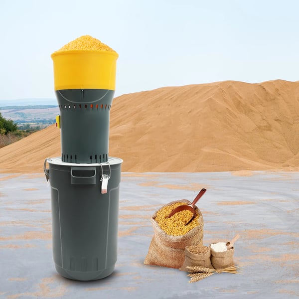 Elektrisk kornmølle, 1000W effekt, 25L cylindervolumen, 19000 o/min nominelt hastighed, EU-standard stik, dimensioner 25,5 x 25,5 x 84,5 cm