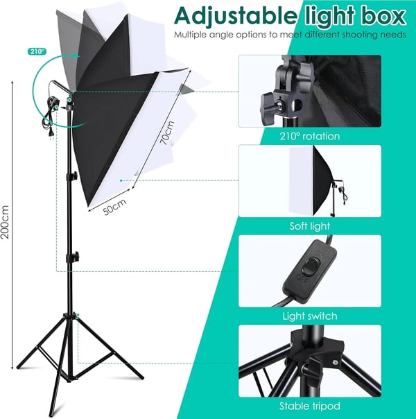 Fotografi Belysningskit, 3x2m Baggrundsstøttesystem, 85W LED-pærer, Højkvalitets Bomuldsbaggrunde, Softbokse Inkluderet