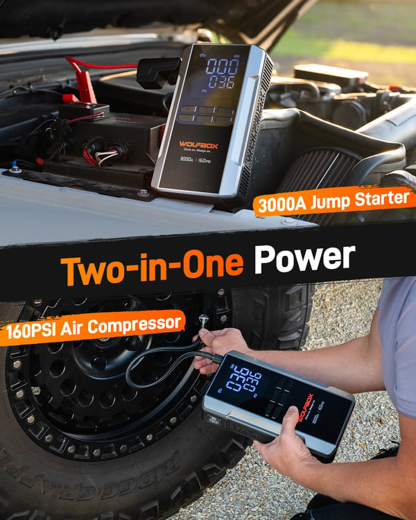 Jump Starter, 16000 mAh, Luftkompressor,MEGVOLT-16AIR