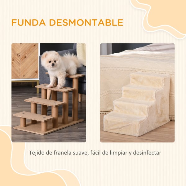 Husdjurstrappa, Avtagbart överdrag, Stabil design,Beige, 60x35x44 cm