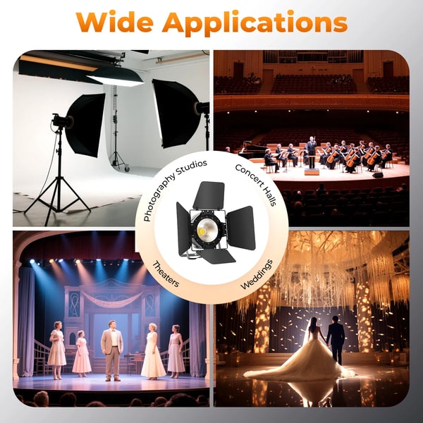 LED Scene Lys, 3200K-6500K Farvetemperatur, DMX512 Kontrol,sort
