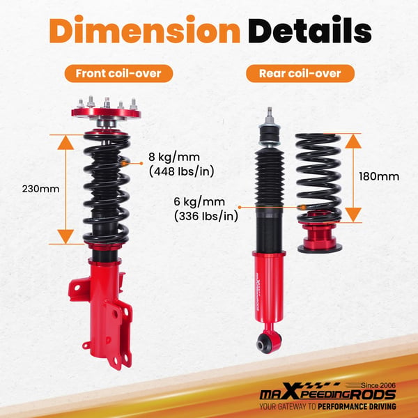 Coilover affjedringskit, 24 niveauer rebound dæmpning, kompatibel med Ford Mustang S-197 2005-2014
